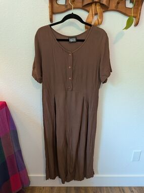 Eileen Fisher Brown Short-Sleeve Button-Front Midi Dress